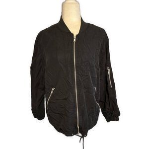 cheap monday womens boom bomber Solid black Lyocell long sleeve jacket Xs